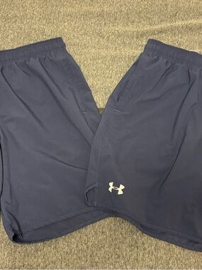 Under Armour Men's Navy Athletic Shorts with White Logo